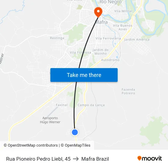 Rua Pioneiro Pedro Liebl, 45 to Mafra Brazil map