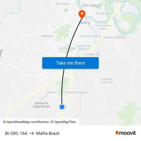 Br-280, 164 to Mafra Brazil map