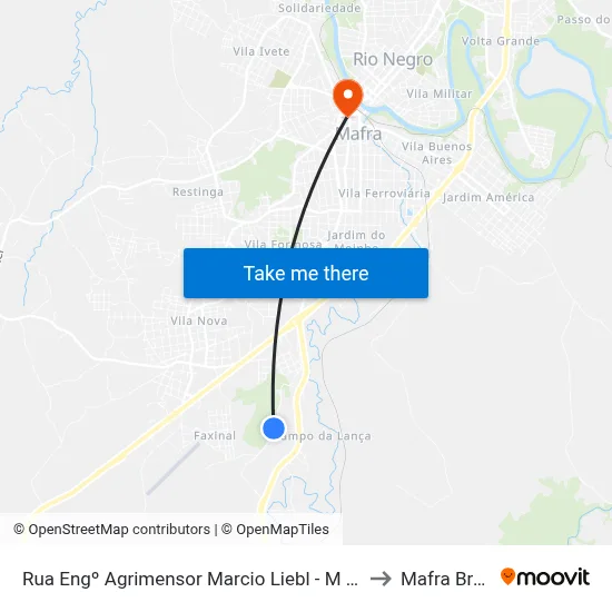 Rua Engº Agrimensor Marcio Liebl - M Matex to Mafra Brazil map