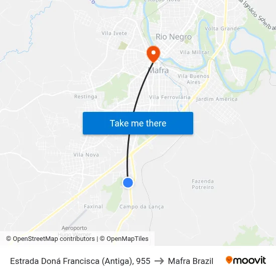 Estrada Doná Francisca (Antiga), 955 to Mafra Brazil map