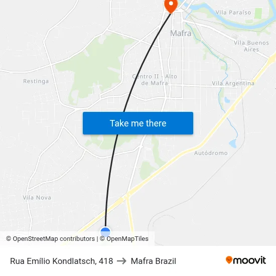 Rua Emílio Kondlatsch, 418 to Mafra Brazil map