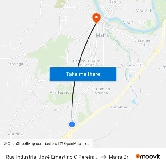 Rua Industrial José Ernestino C Pereira, 1000 to Mafra Brazil map
