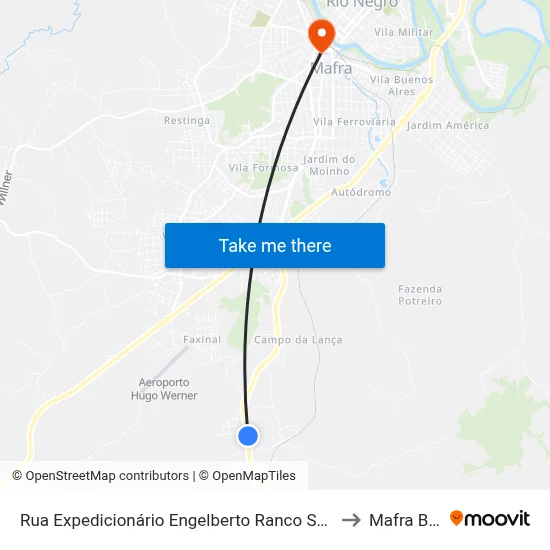Rua Expedicionário Engelberto Ranco Sobrinho, 168 to Mafra Brazil map