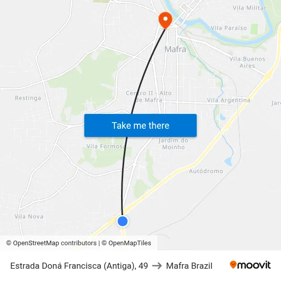 Estrada Doná Francisca (Antiga), 49 to Mafra Brazil map