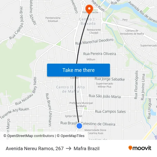 Avenida Nereu Ramos, 267 to Mafra Brazil map