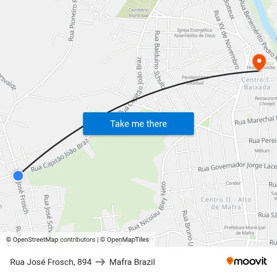 Rua José Frosch, 894 to Mafra Brazil map