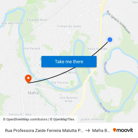 Rua Professora Zaide Ferreira Malutta Pereira, 137 to Mafra Brazil map