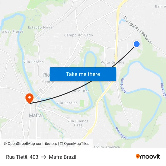 Rua Tietê, 403 to Mafra Brazil map