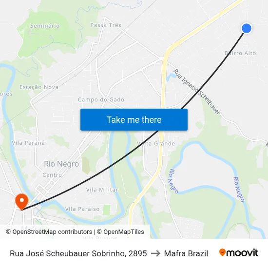 Rua José Scheubauer Sobrinho, 2895 to Mafra Brazil map