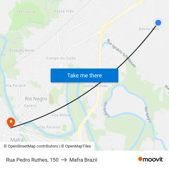 Rua Pedro Ruthes, 150 to Mafra Brazil map
