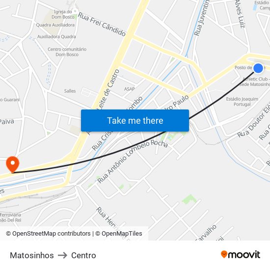 Matosinhos to Centro map