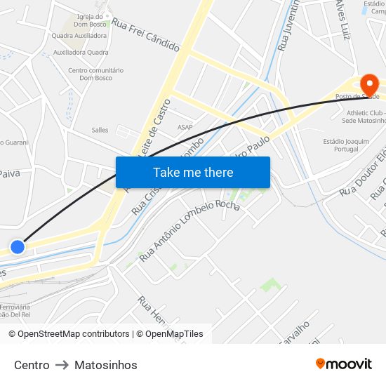 Centro to Matosinhos map