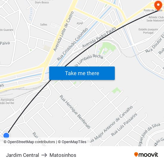 Jardim Central to Matosinhos map