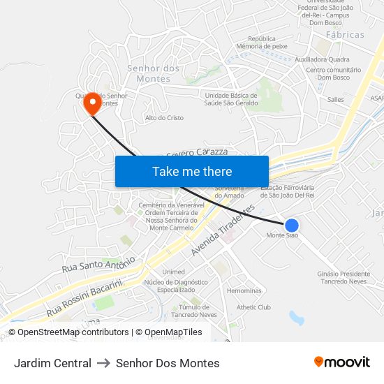 Jardim Central to Senhor Dos Montes map