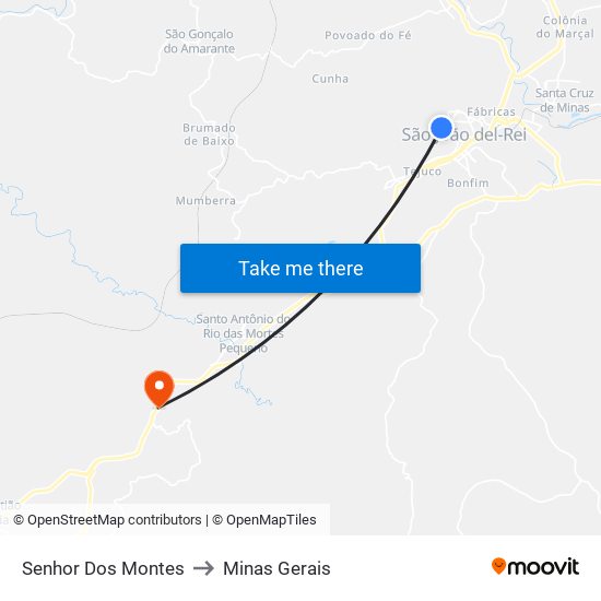 Senhor Dos Montes to Minas Gerais map