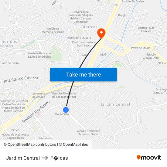 Jardim Central to F�Icas map