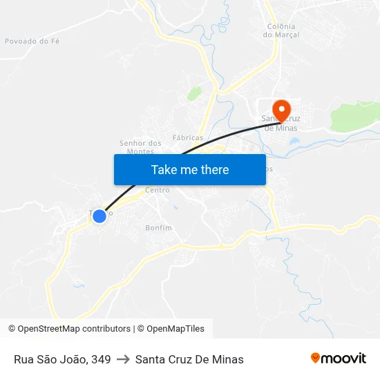 Rua São João, 349 to Santa Cruz De Minas map
