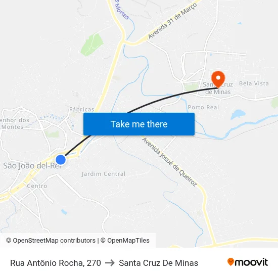 Rua Antônio Rocha, 270 to Santa Cruz De Minas map