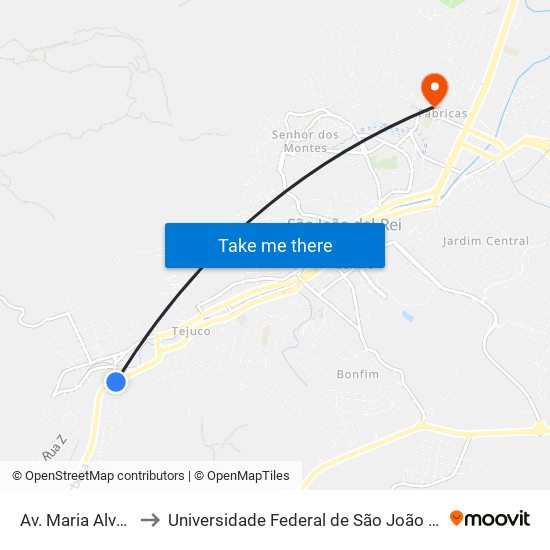 Av. Maria Alves Barbosa, 507 to Universidade Federal de São João del-Rei (UFSJ/ Campus Dom Bosco) map