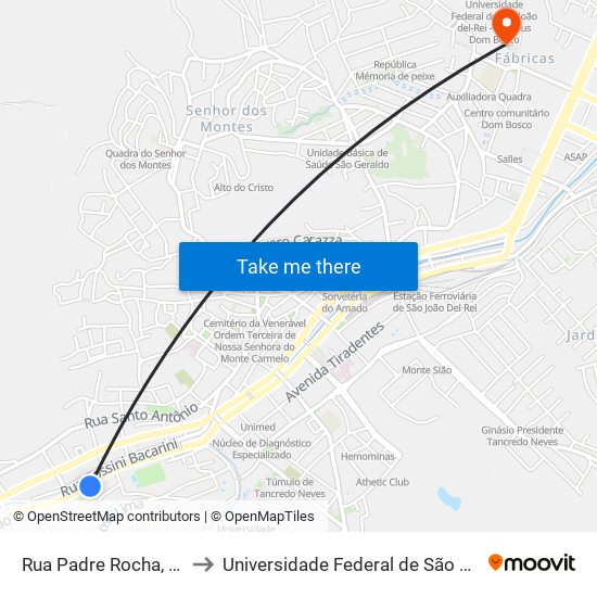 Rua Padre Rocha, 199 | Tv Campos De Minas to Universidade Federal de São João del-Rei (UFSJ/ Campus Dom Bosco) map