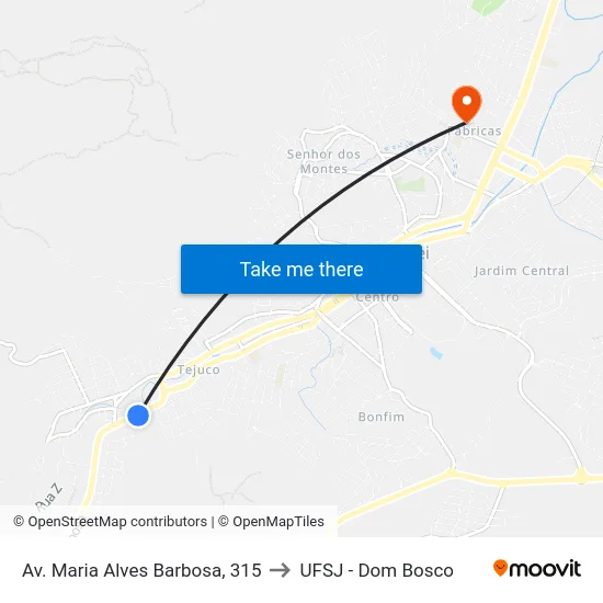 Av. Maria Alves Barbosa, 315 to UFSJ - Dom Bosco map