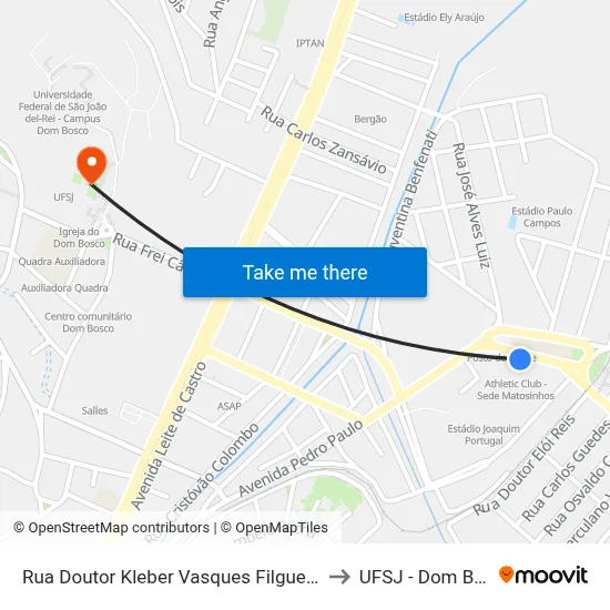 Rua Doutor Kleber Vasques Filgueiras, 112 to UFSJ - Dom Bosco map