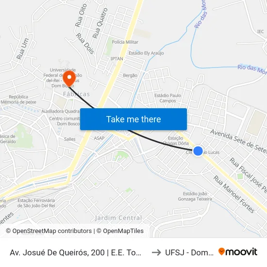 Av. Josué De Queirós, 200 | E.E. Tomé Portes Del Rei to UFSJ - Dom Bosco map
