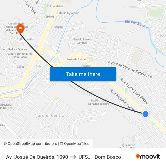 Av. Josué De Queirós, 1090 to UFSJ - Dom Bosco map