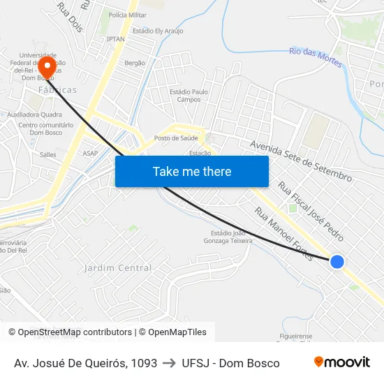Av. Josué De Queirós, 1093 to UFSJ - Dom Bosco map