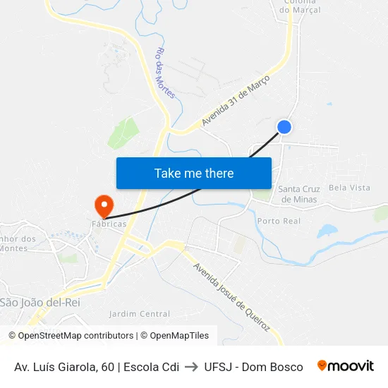Av. Luís Giarola, 60 | Escola Cdi to UFSJ - Dom Bosco map