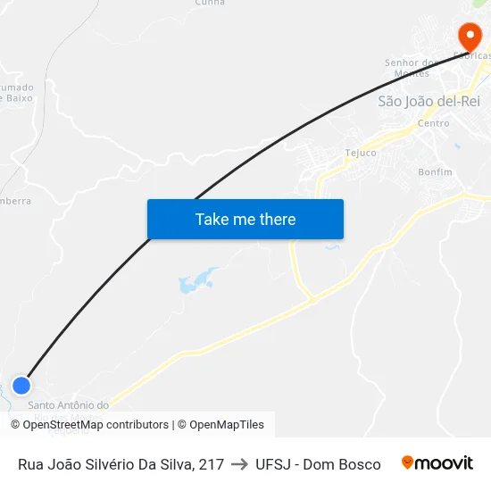Rua João Silvério Da Silva, 217 to UFSJ - Dom Bosco map