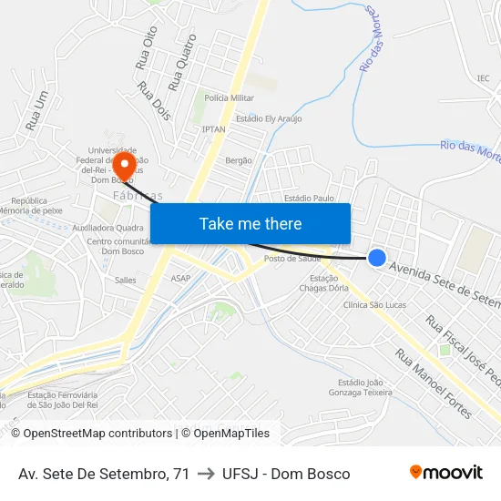 Av. Sete De Setembro, 71 to UFSJ - Dom Bosco map