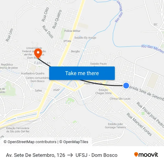 Av. Sete De Setembro, 126 to UFSJ - Dom Bosco map