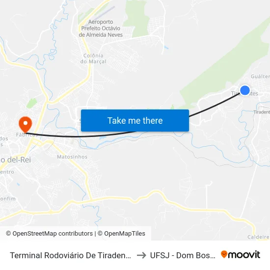 Terminal Rodoviário De Tiradentes to UFSJ - Dom Bosco map