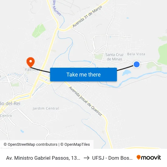 Av. Ministro Gabriel Passos, 1390 to UFSJ - Dom Bosco map