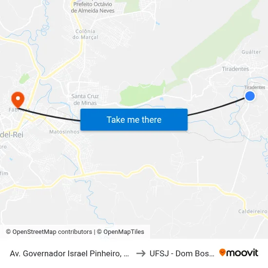 Av. Governador Israel Pinheiro, 113 to UFSJ - Dom Bosco map