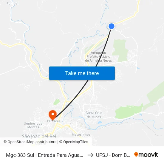 Mgc-383 Sul | Entrada Para Águas Santas to UFSJ - Dom Bosco map