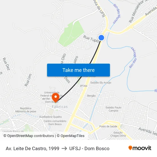 Av. Leite De Castro, 1999 to UFSJ - Dom Bosco map