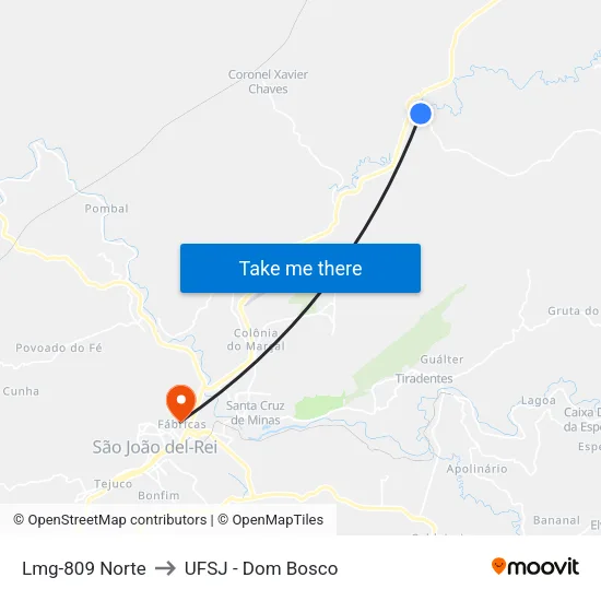 Lmg-809 Norte to UFSJ - Dom Bosco map