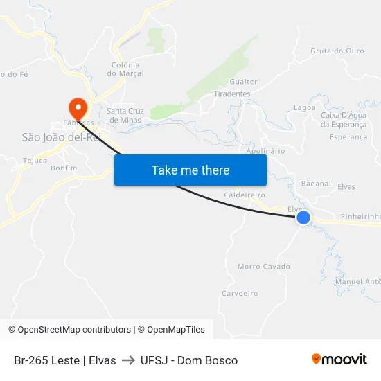 Br-265 Leste | Elvas to UFSJ - Dom Bosco map