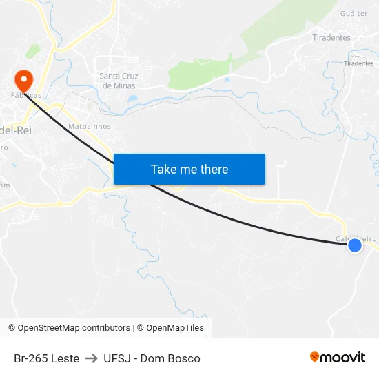 Br-265 Leste to UFSJ - Dom Bosco map