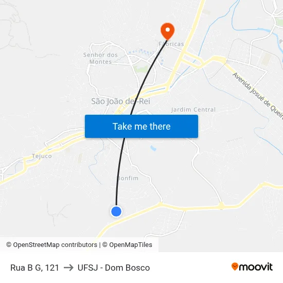 Rua B G, 121 to UFSJ - Dom Bosco map
