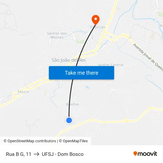 Rua B G, 11 to UFSJ - Dom Bosco map
