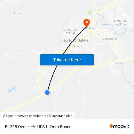 Br-265 Oeste to UFSJ - Dom Bosco map
