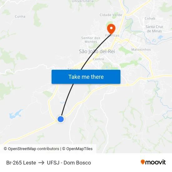 Br-265 Leste to UFSJ - Dom Bosco map