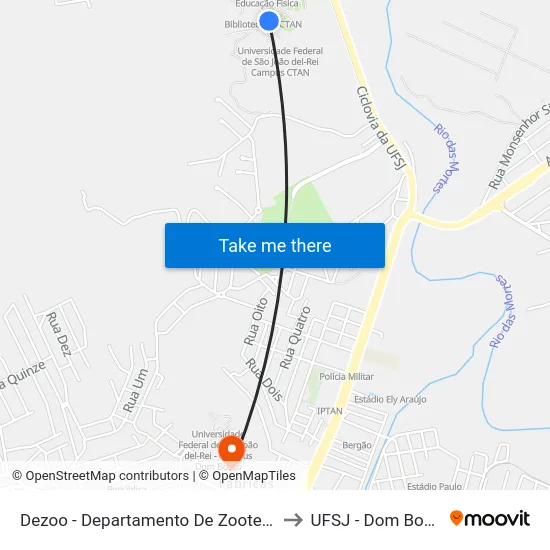 Dezoo - Departamento De Zootecnia to UFSJ - Dom Bosco map