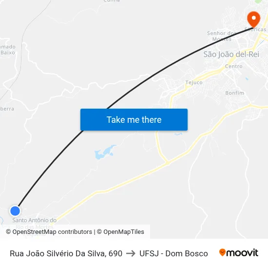 Rua João Silvério Da Silva, 690 to UFSJ - Dom Bosco map