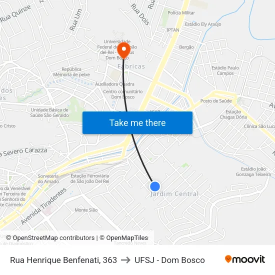 Rua Henrique Benfenati, 363 to UFSJ - Dom Bosco map