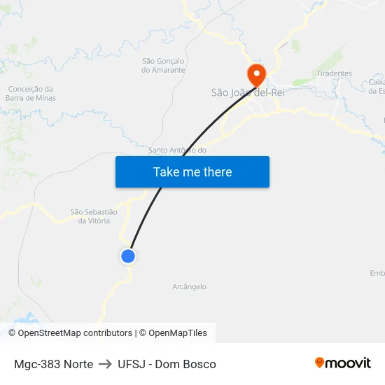 Mgc-383 Norte to UFSJ - Dom Bosco map