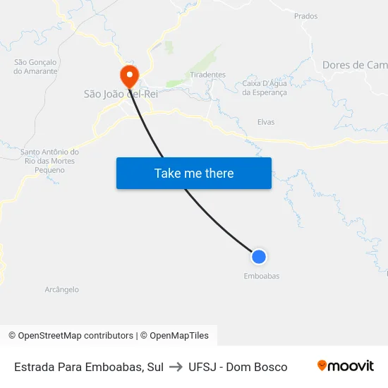 Estrada Para Emboabas, Sul to UFSJ - Dom Bosco map